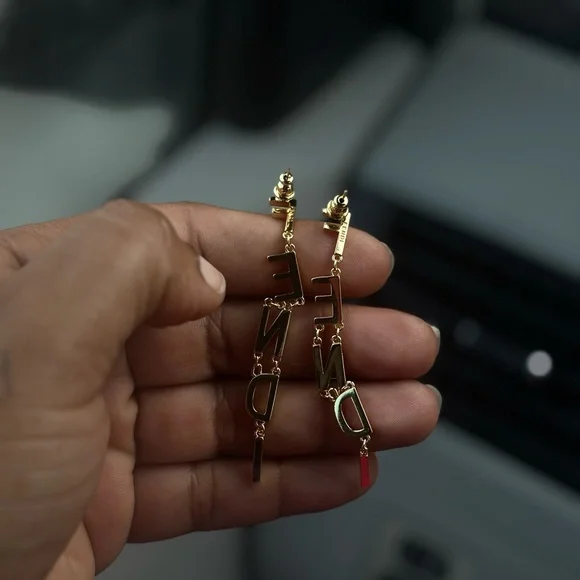 Gold Letter Drop Earrings - Picture 6 of 6